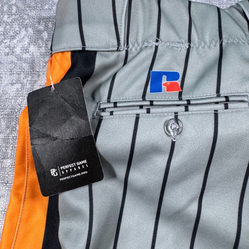 Russell Athletic Baseball Pants Mens XL Grey Orange Pinstripe Side Stripe Sport - Picture 11 of 13